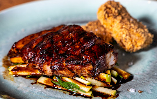 Gallery Delights - Duroc Pluma , japo-venetian sauce, green apple and porcini